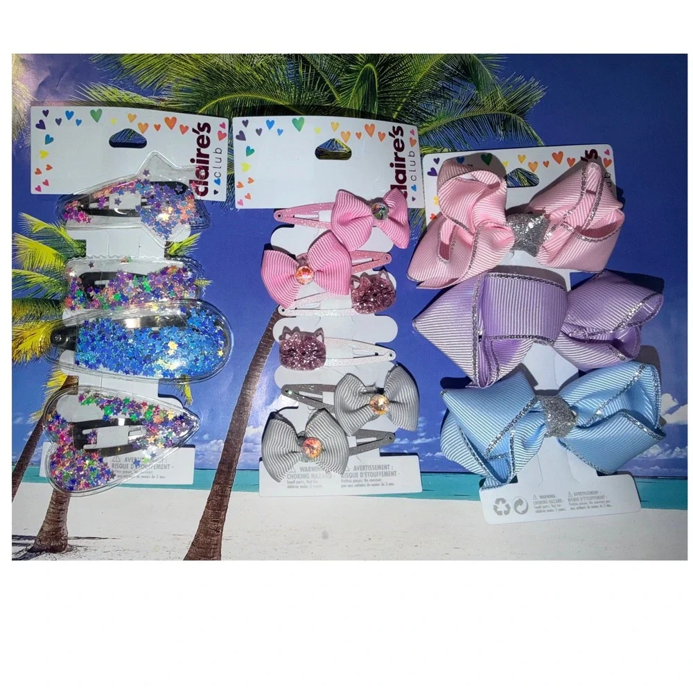 Claires Club Kids Hair Accessory Bundle Glitter Bows Cat Snap Clips Set